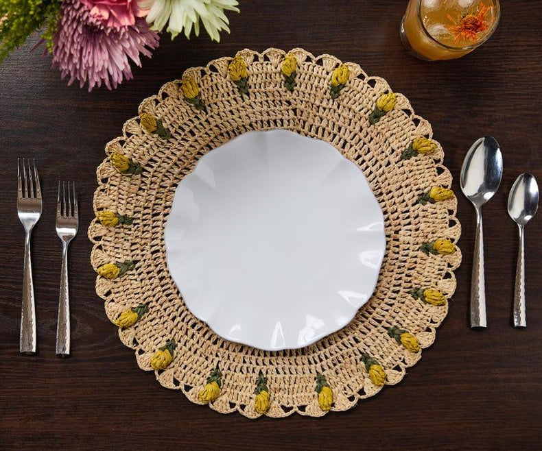 Handmade Tulip Placemat – Raffia Crochet Floral Table Mat – Spring & Easter Table Decor – Artisan Tableware – Boho Dining Accent Payton James