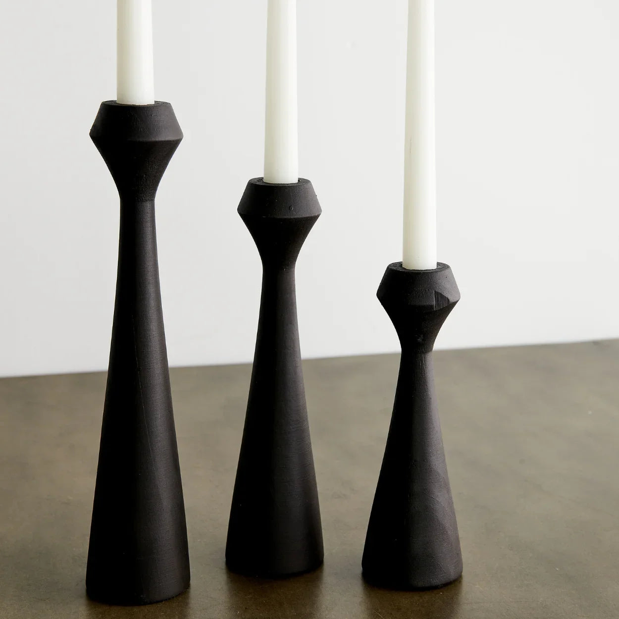 Tapered Diamond Wood Candle Holder in Cognac, Natural and Espresso Kanju Interiors