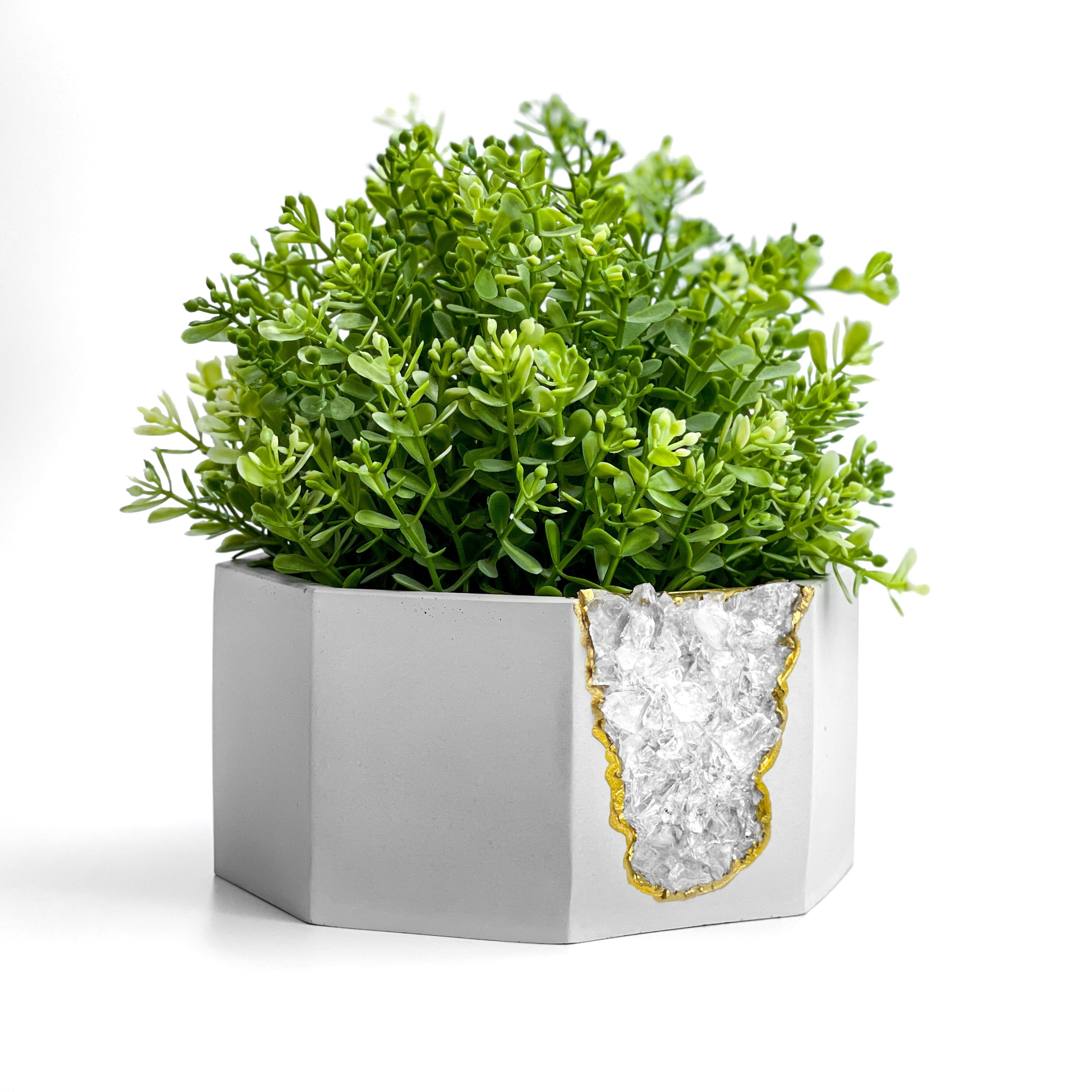 Raw CLEAR QUARTZ GEODE PLANTER AURA 8 HOME