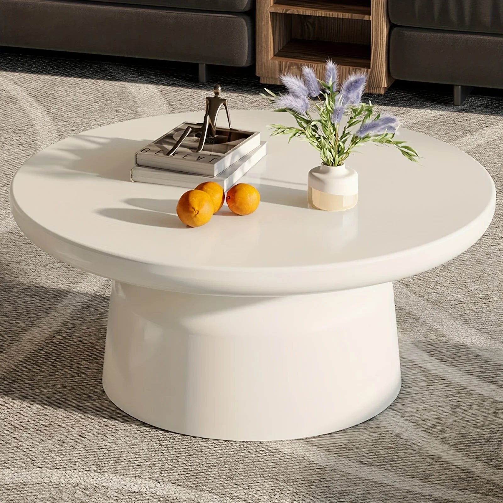 Milk White Circular Coffee Table, Living Room Central Table, Suitable For Modern Coffee Tables In Living Rooms And Bedrooms, Household Furniture, Easy To Assemble House Of Avana