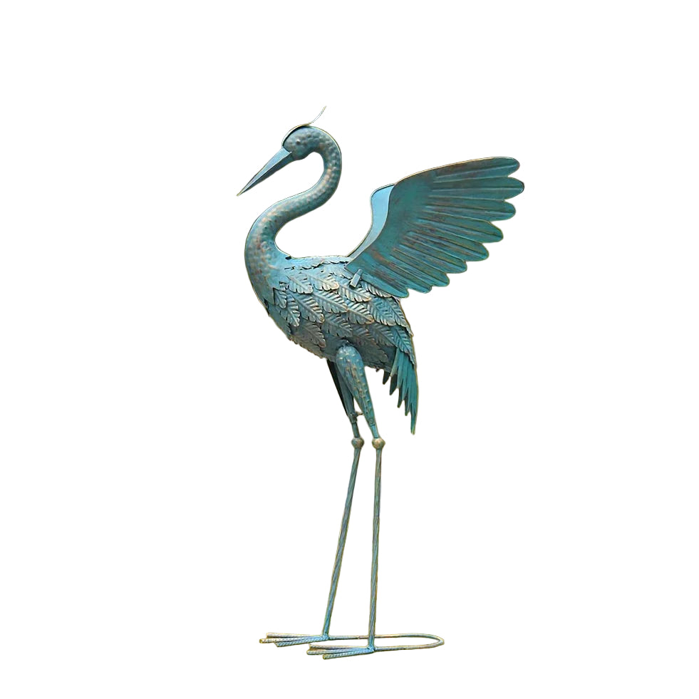 33in Cyan Metal Crane Sculpture Decor - House Of Avana