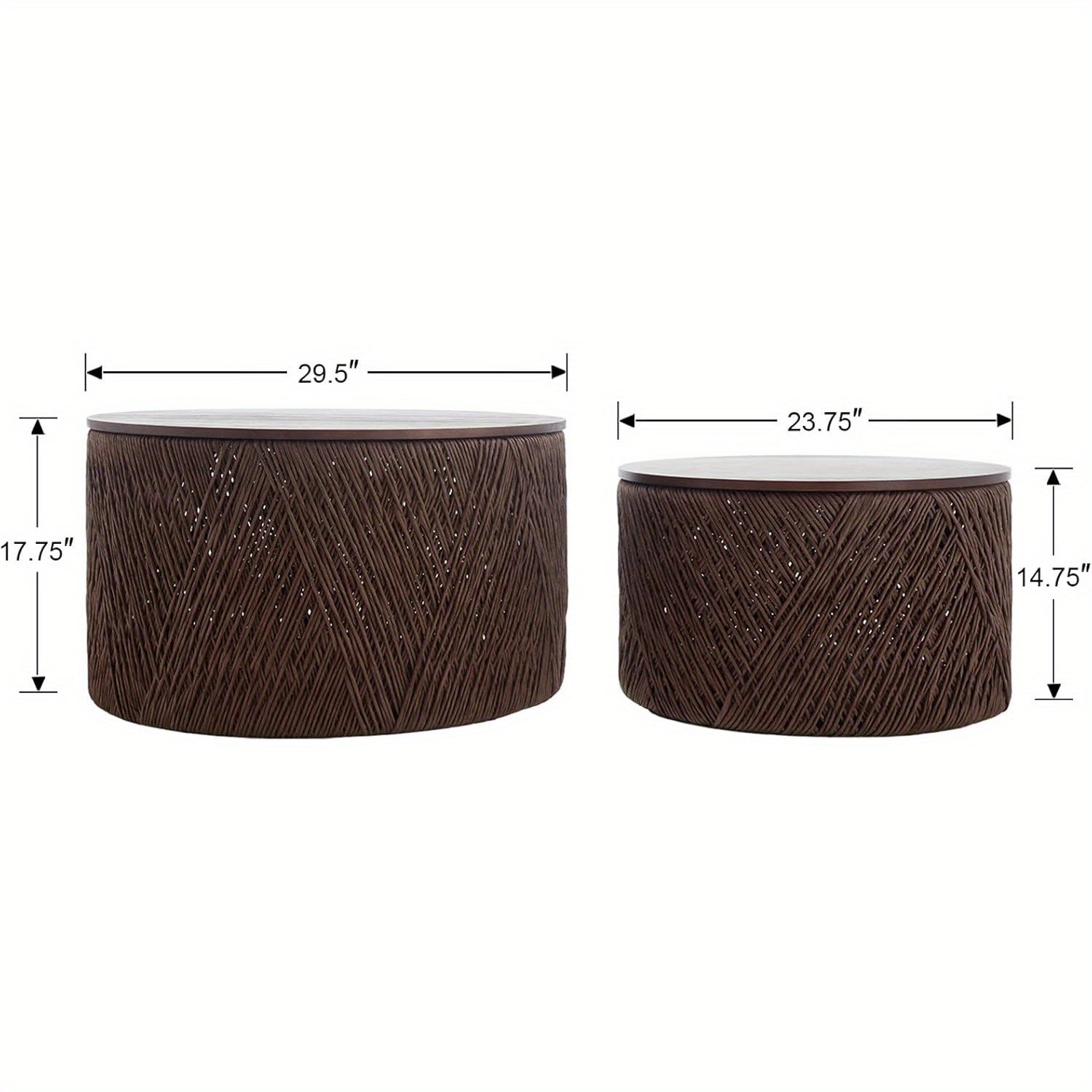 Set of 2 Nesting Coffee Table Woven Round Coffee Table with Storage Solid Wood Side Table for Small Spaces, Living Room, Bedroom, Office, Dark Brown/ Natural House Of Avana