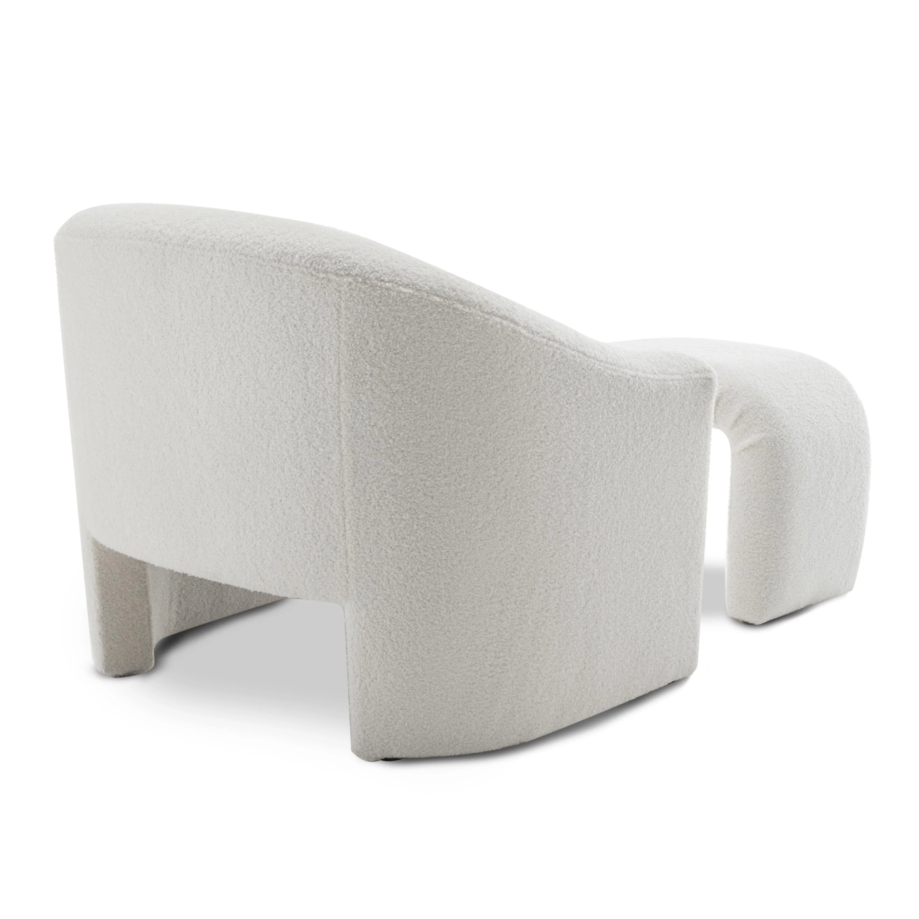 Teddy Boucle Fabric White Nicci Accent Chair with Footstool House Of Avana