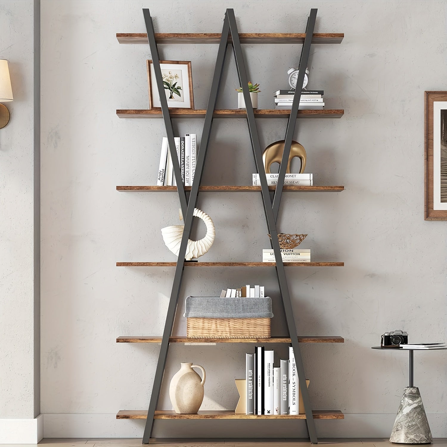 74 Inch Industrial Tall Bookshelf, 6 Tier Bookshelf, Free Standing Open Book Shelves Storage Display Shelf, Book Shelf For Living Room, Home Office, Rustic Brown House Of Avana