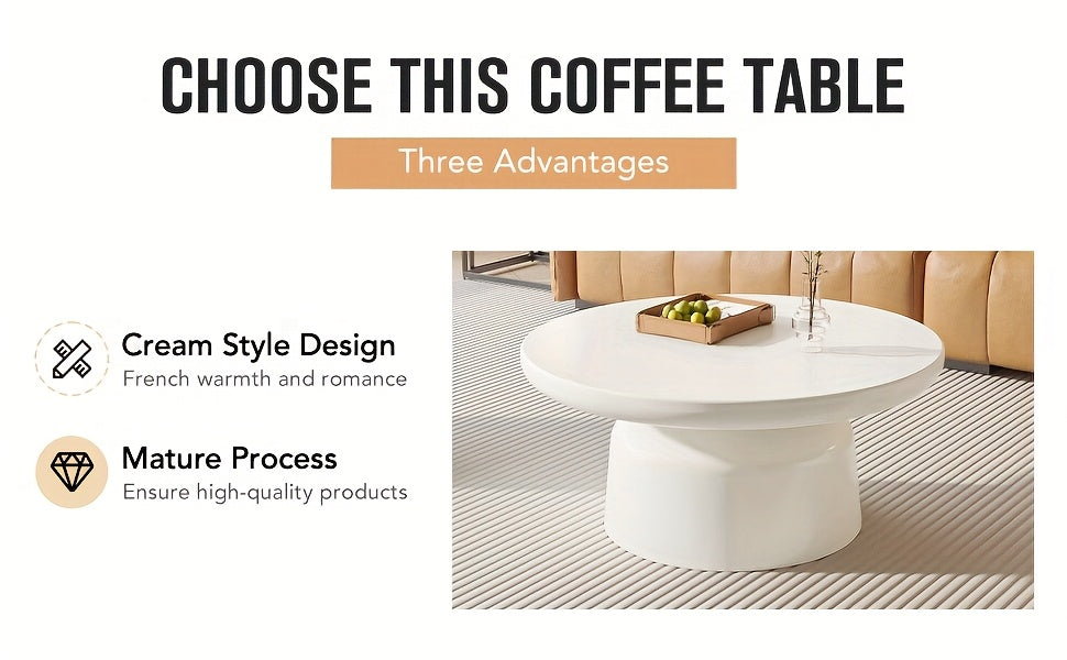 Milk White Circular Coffee Table, Living Room Central Table, Suitable For Modern Coffee Tables In Living Rooms And Bedrooms, Household Furniture, Easy To Assemble House Of Avana