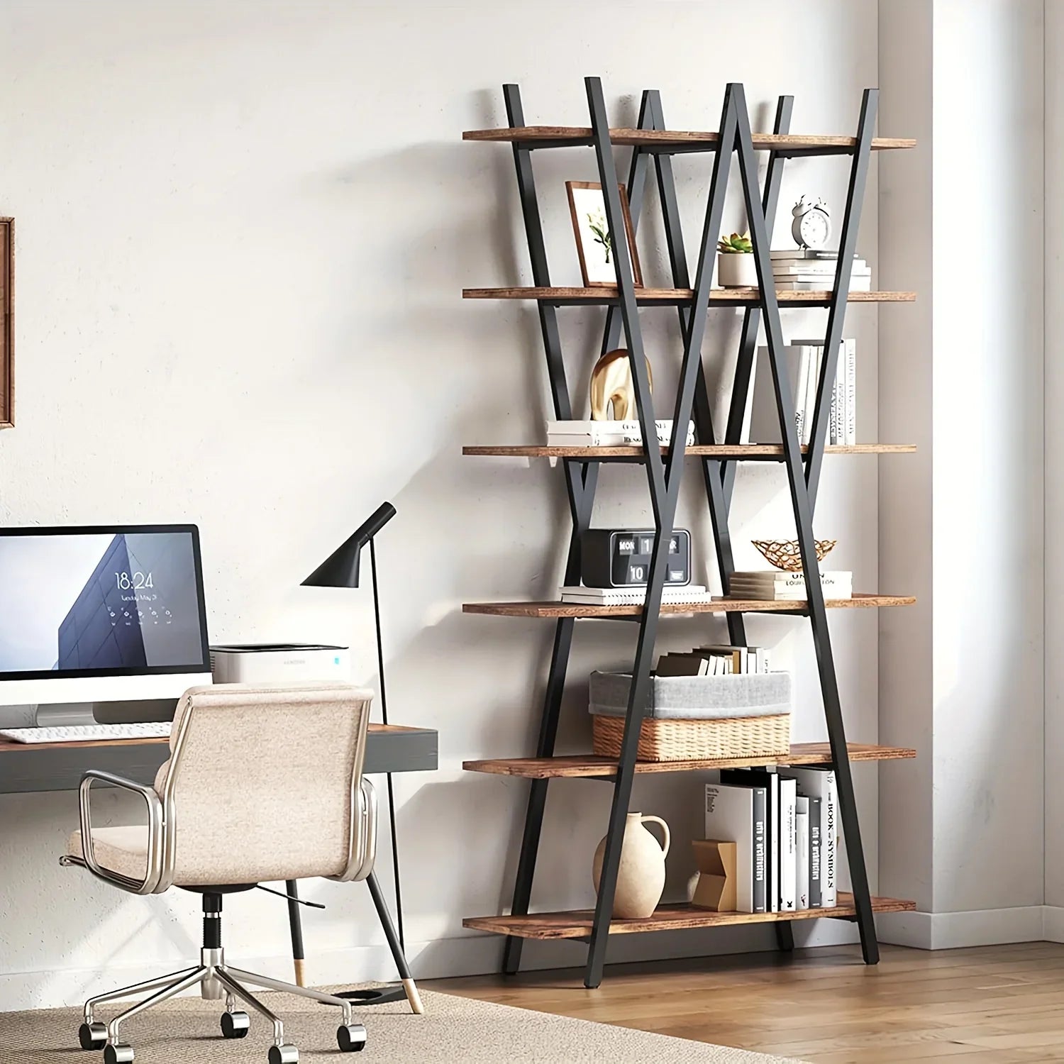 74 Inch Industrial Tall Bookshelf, 6 Tier Bookshelf, Free Standing Open Book Shelves Storage Display Shelf, Book Shelf For Living Room, Home Office, Rustic Brown House Of Avana