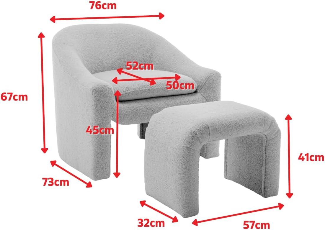 Teddy Fabric White Accent Chair with Footstool House Of Avana