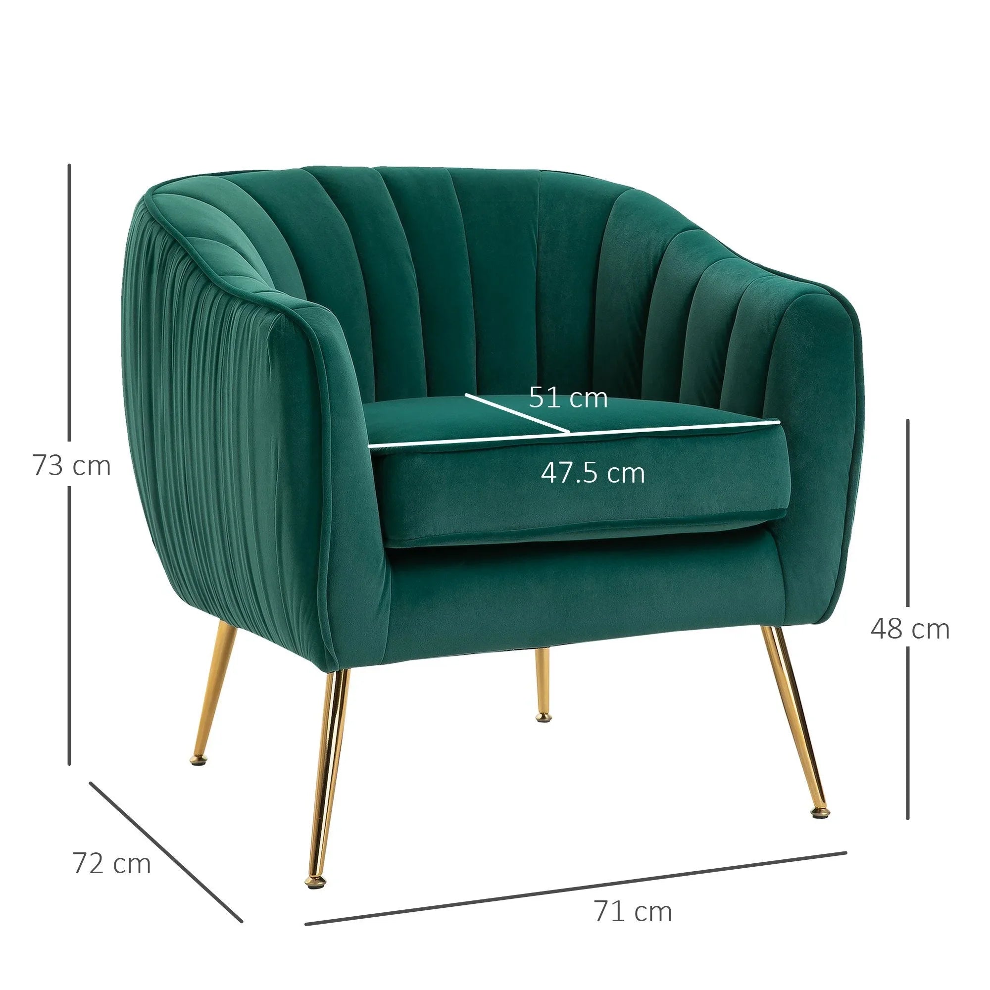 Velvet Tub chair, Luxury Accent Chair with Golden Metal Leg, Comfy Upholstered Armchair with Thick Padded Seat for Living Room, Green House Of Avana