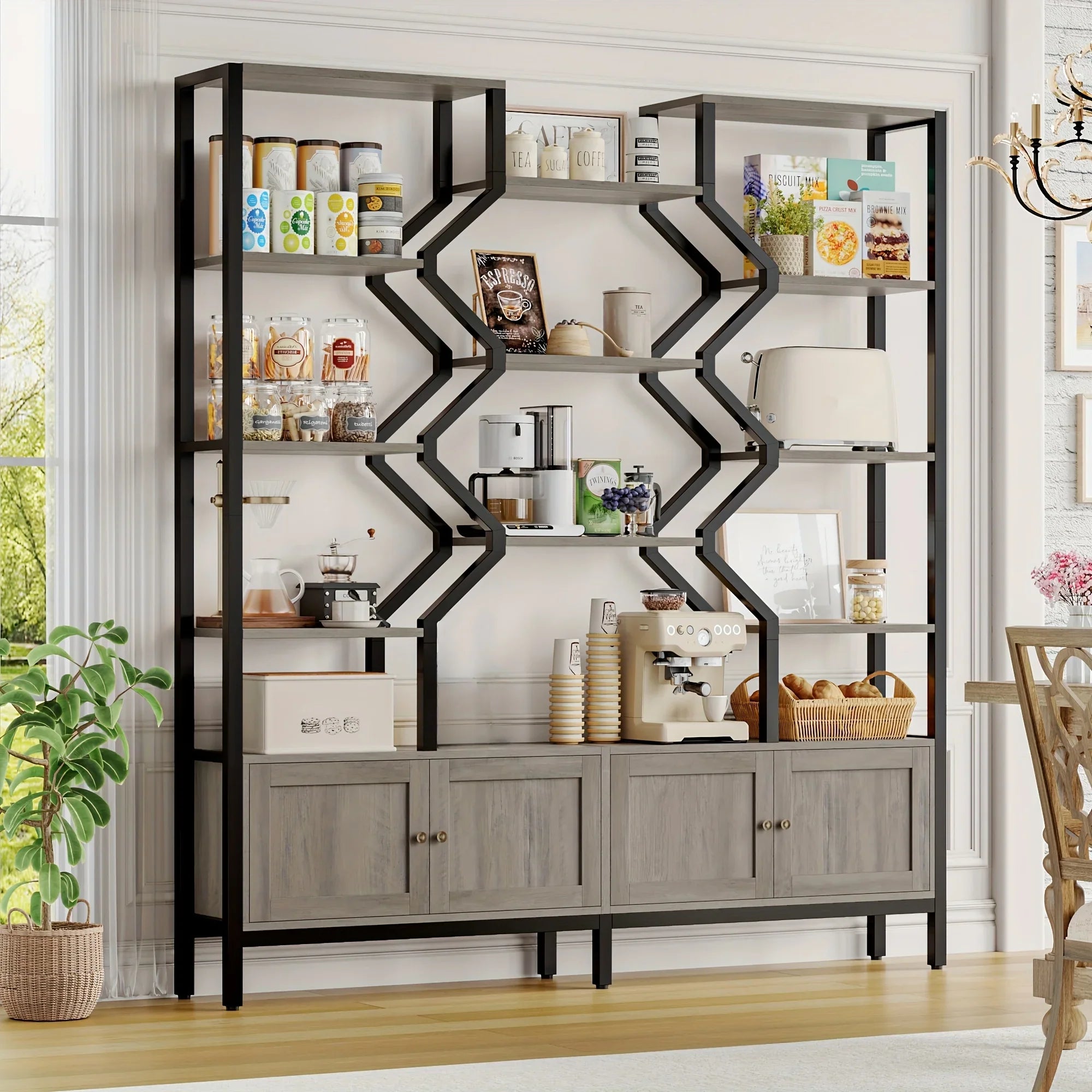 76.5" H X 74.2" W Industrial Bookshelf with 4 Large Storage Cabinet Shelves, 5-Tier Heavy Duty Wood & Metal Display Book Shelf, Large Etagere Bookcase, Floor to Ceiling Bookshelves/Room Divider for Wall/Library/Office/Living House Of Avana