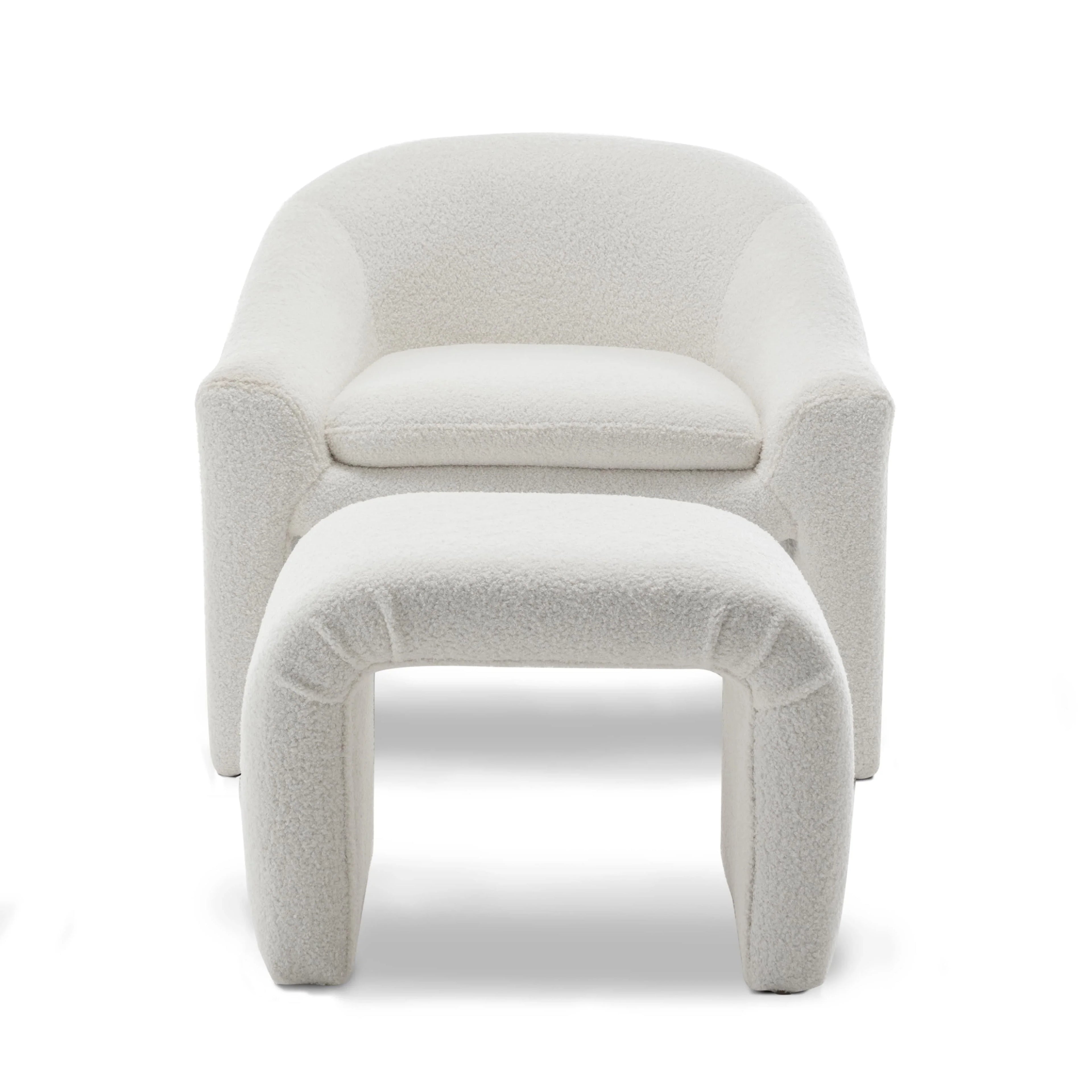 Teddy Boucle Fabric White Nicci Accent Chair with Footstool House Of Avana