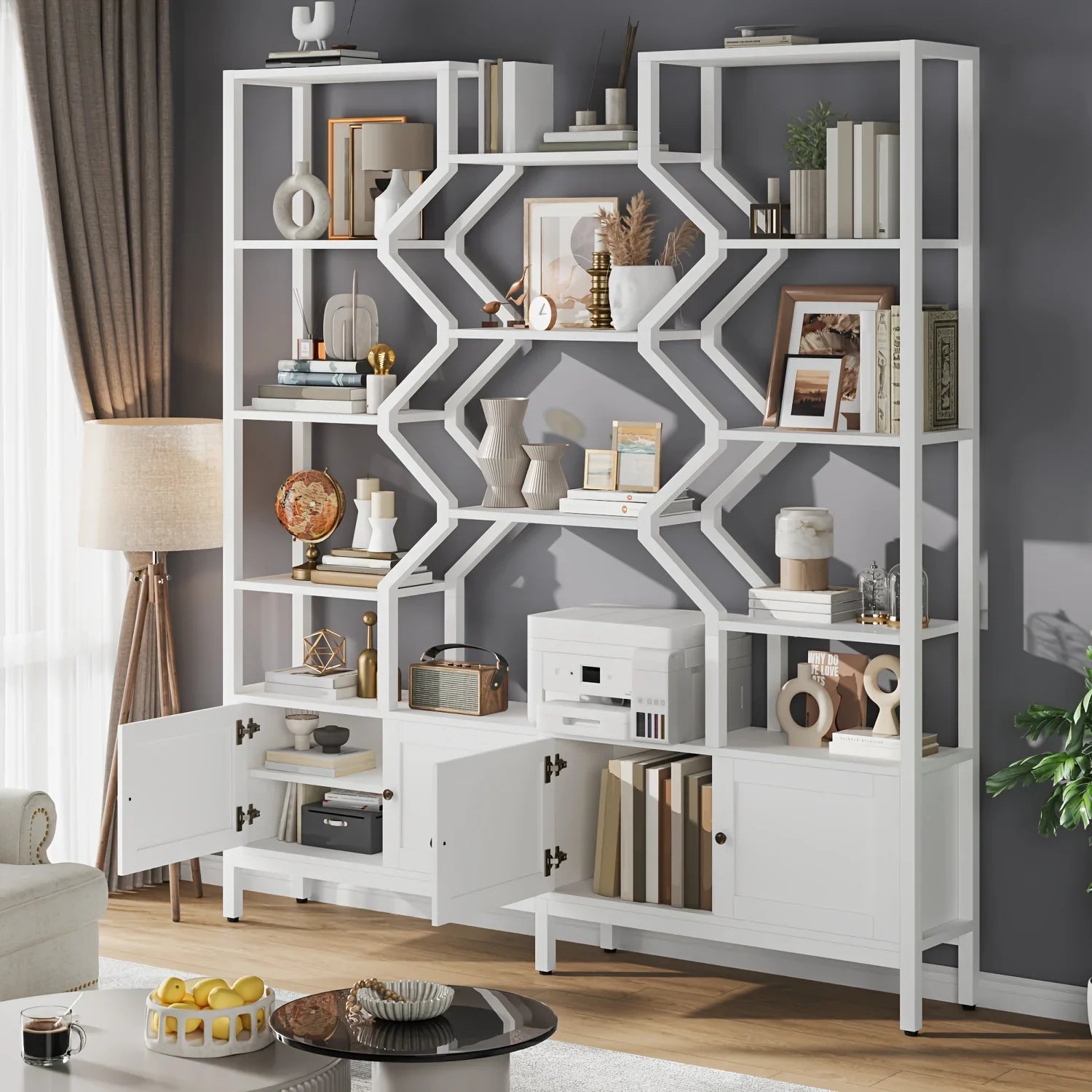 76.5" H X 74.2" W Industrial Bookshelf with 4 Large Storage Cabinet Shelves, 5-Tier Heavy Duty Wood & Metal Display Book Shelf, Large Etagere Bookcase, Floor to Ceiling Bookshelves/Room Divider for Wall/Library/Office/Living House Of Avana