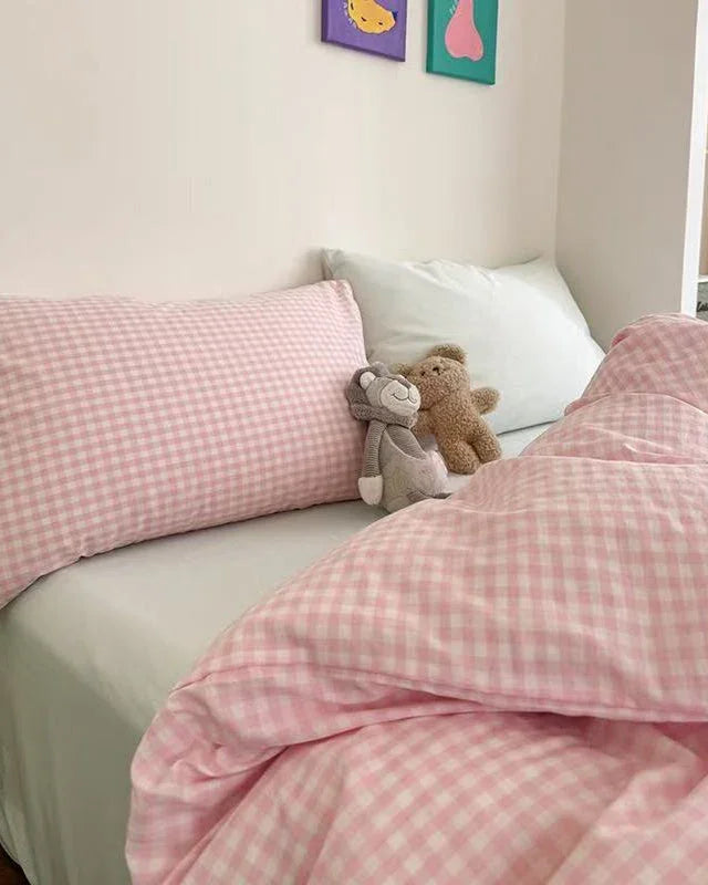Chloe Pastel Candy Cotton Bedding Set / Purple Plaid Ever Lasting