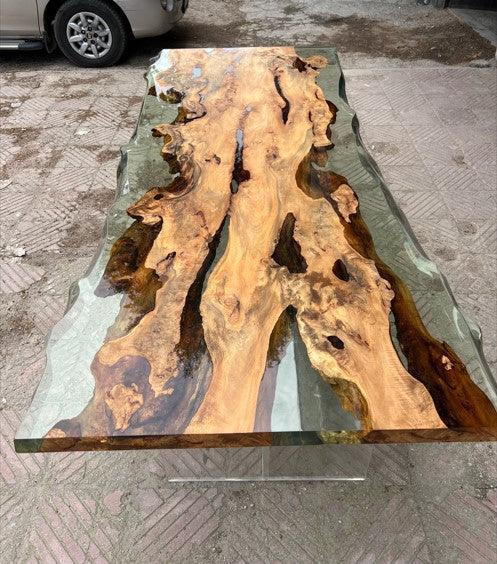 Solid Linden Wood Natural Look Epoxy Resin Side Dining Table Gizz