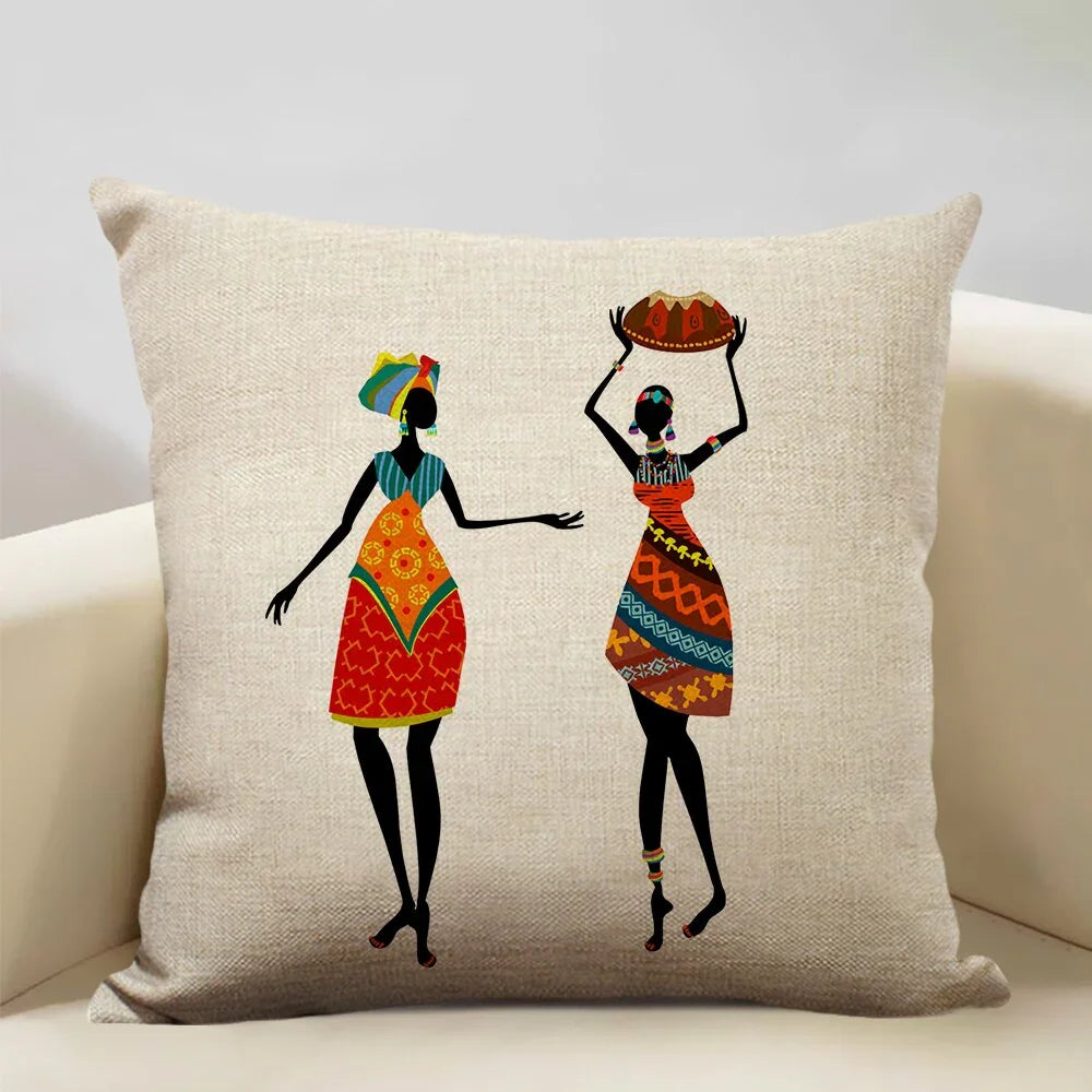 African Woman Dance Geometric Print Cushion Cover - House Of Avana