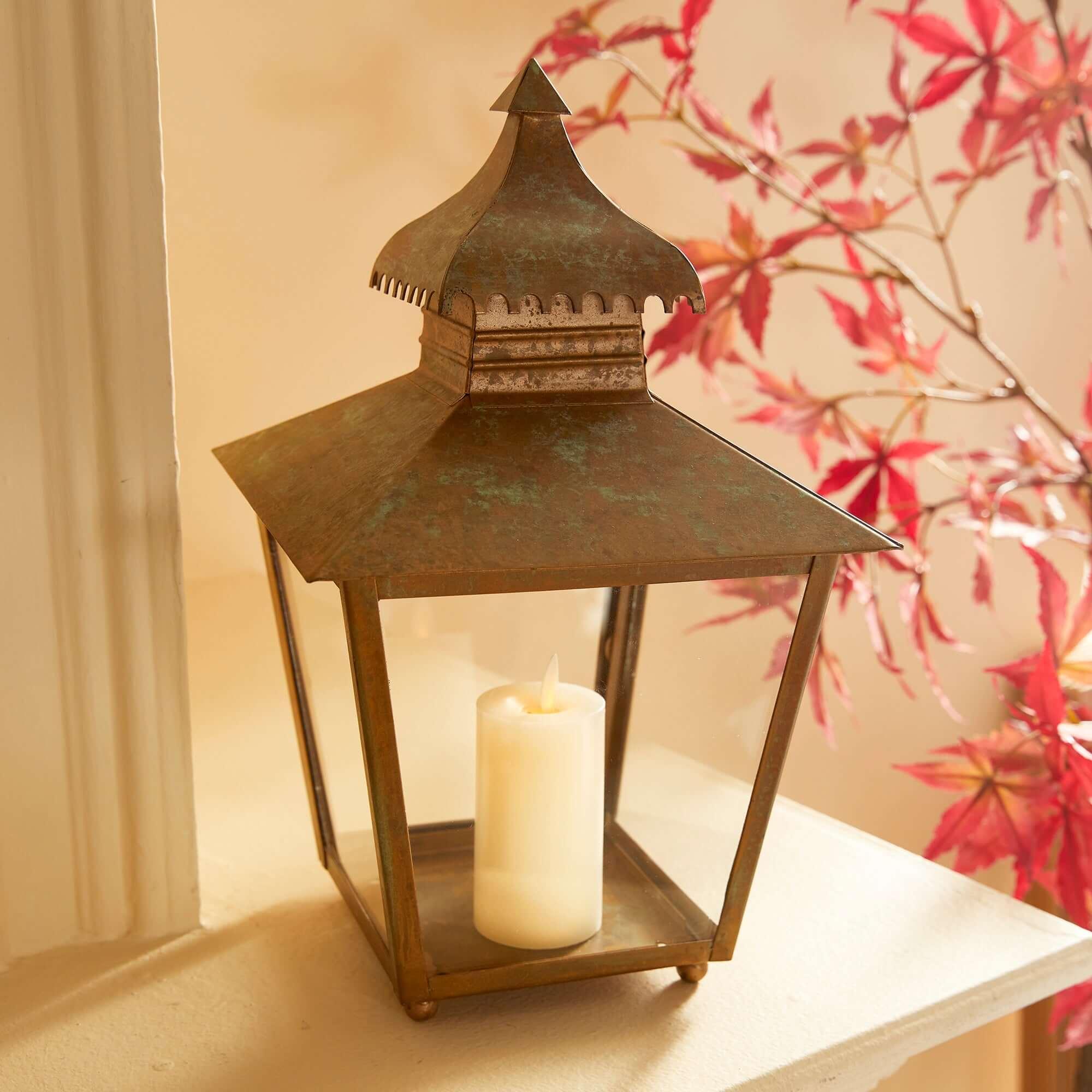 Antique Copper Pagoda Lantern with Weathered Patina Vintage Shopper