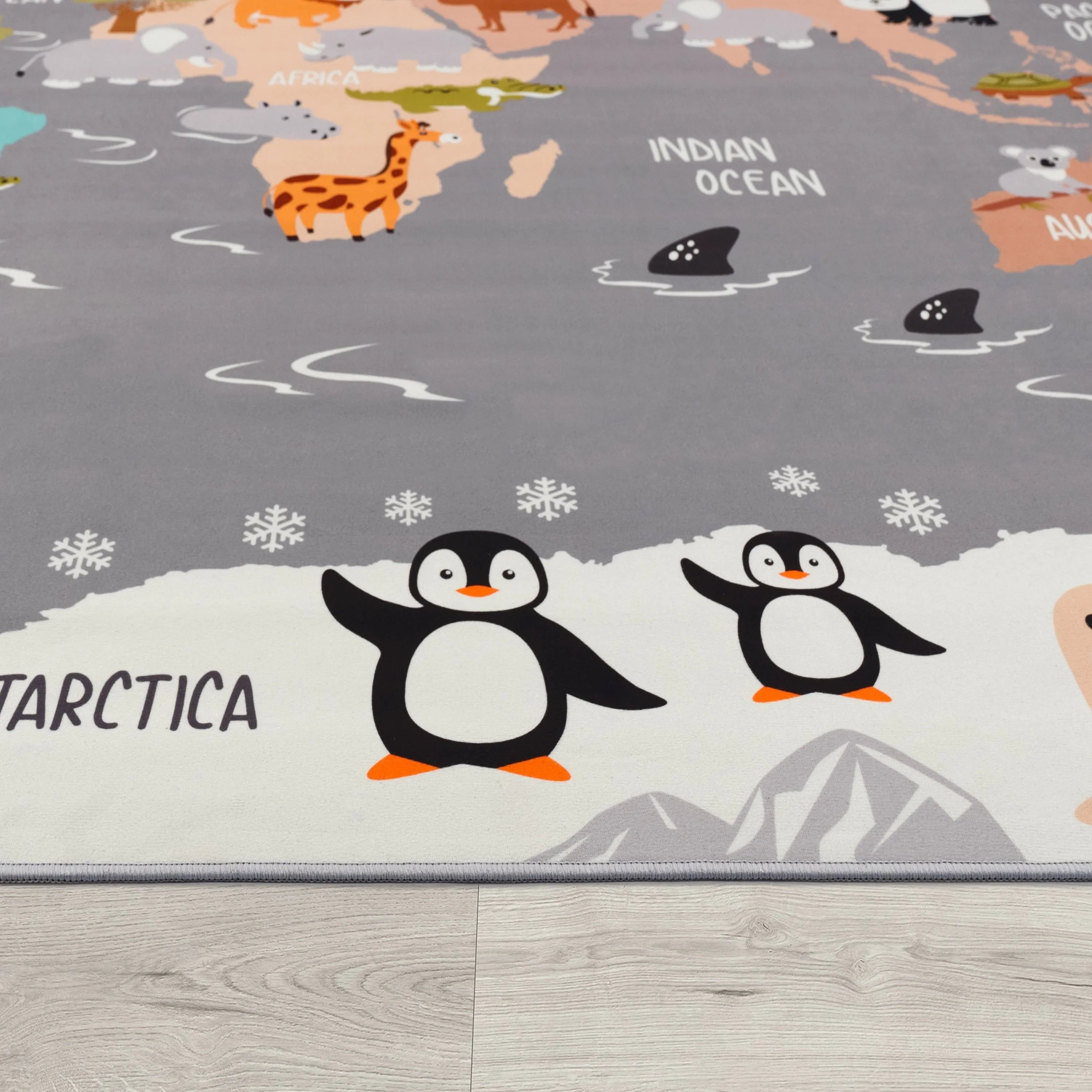 Play Mat Lilo Educational Kids Rug with World Map & Animals in Grey RugYourHome