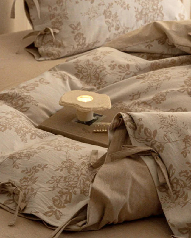 Bonnie Ribbon Bow Tie Floral Bedding Set / Khaki Ever Lasting