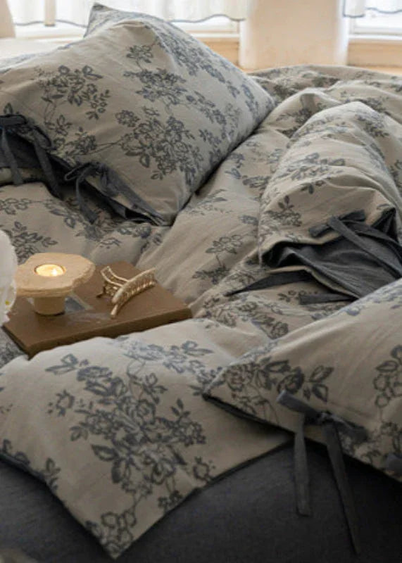 Bonnie Ribbon Bow Tie Floral Bedding Set / Khaki Ever Lasting