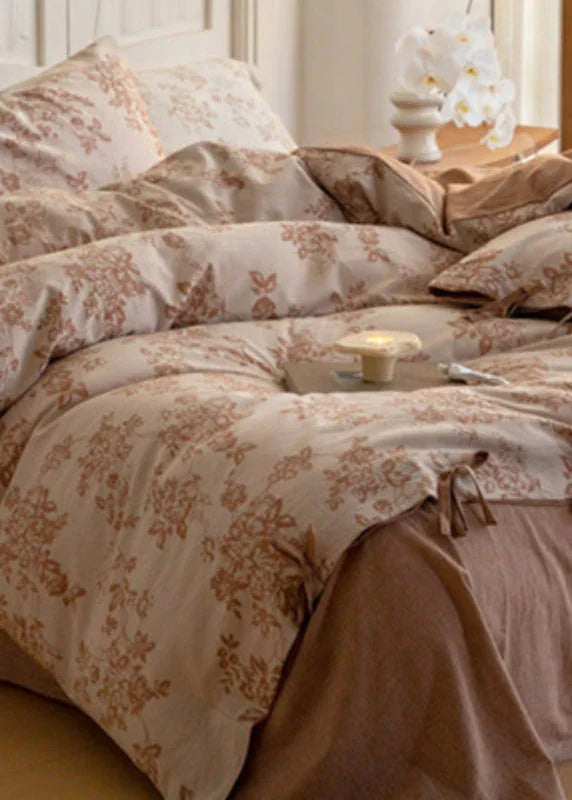 Bonnie Ribbon Bow Tie Floral Bedding Set / Khaki Ever Lasting