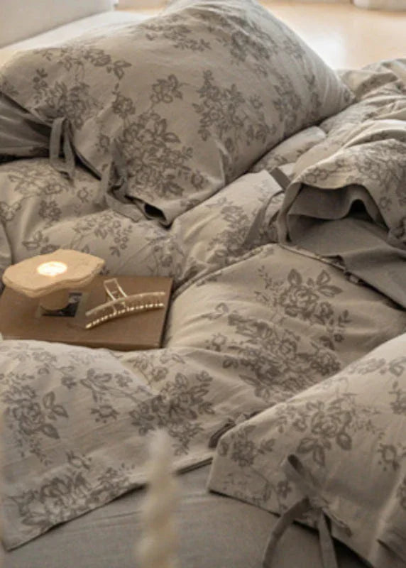 Bonnie Ribbon Bow Tie Floral Bedding Set / Khaki Ever Lasting