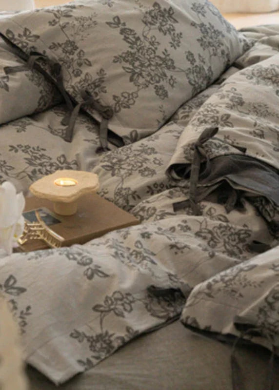 Bonnie Ribbon Bow Tie Floral Bedding Set / Khaki Ever Lasting