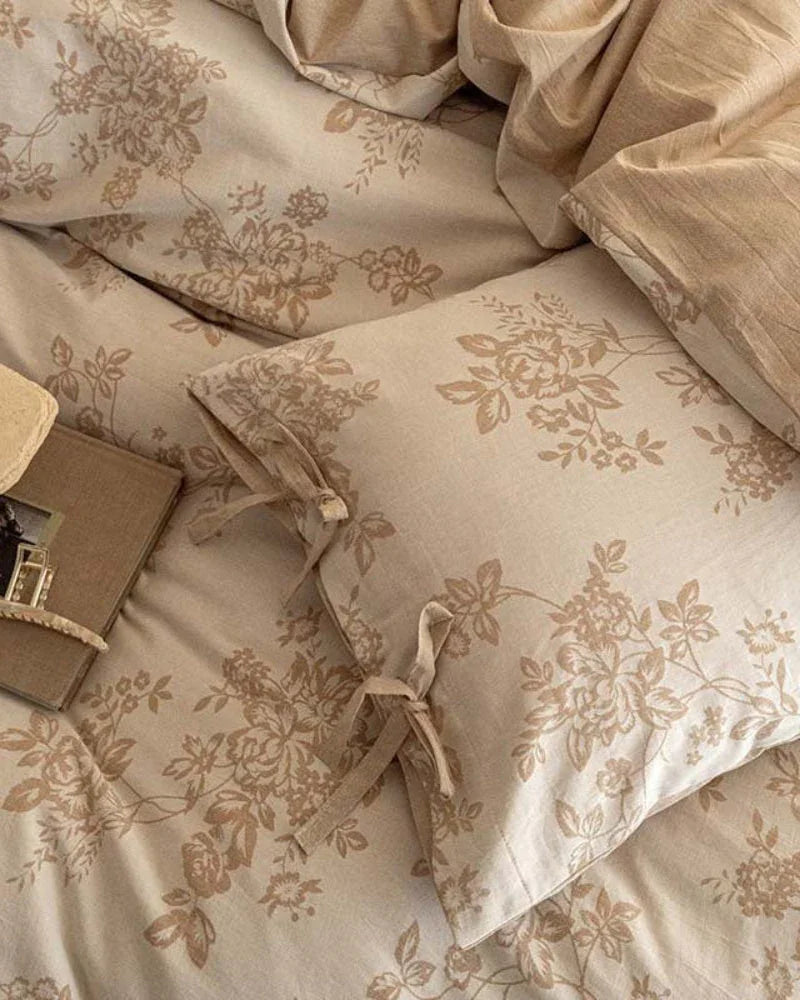 Bonnie Ribbon Bow Tie Floral Bedding Set / Khaki Ever Lasting
