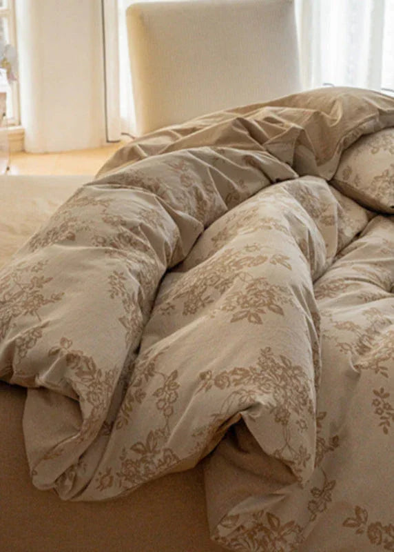 Bonnie Ribbon Bow Tie Floral Bedding Set / Khaki Ever Lasting