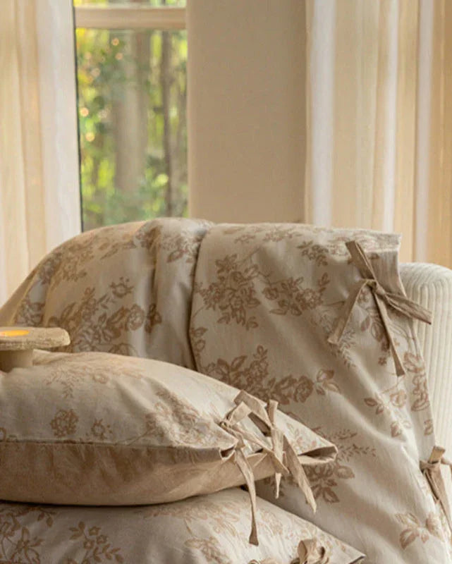 Bonnie Ribbon Bow Tie Floral Bedding Set / Khaki Ever Lasting