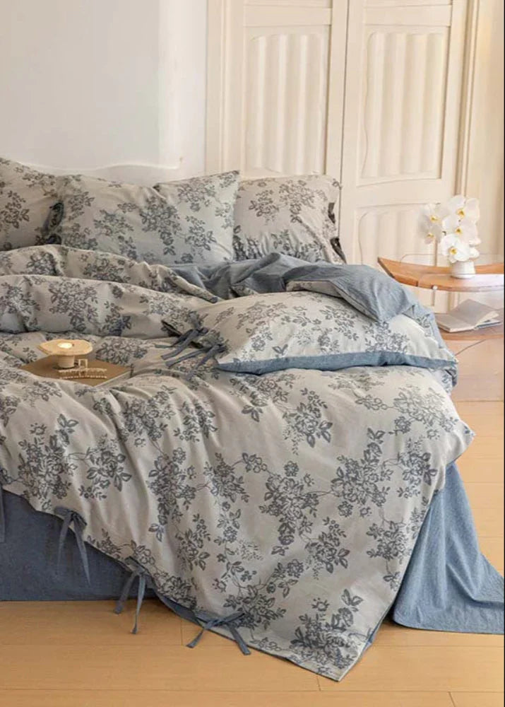 Bonnie Ribbon Bow Tie Floral Bedding Set / Khaki Ever Lasting