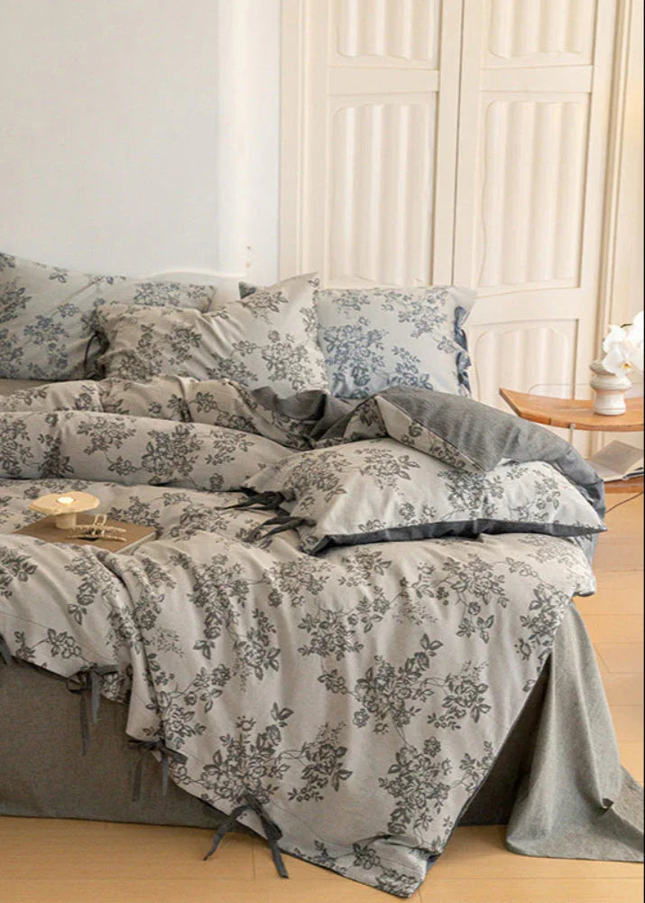 Bonnie Ribbon Bow Tie Floral Bedding Set / Khaki Ever Lasting