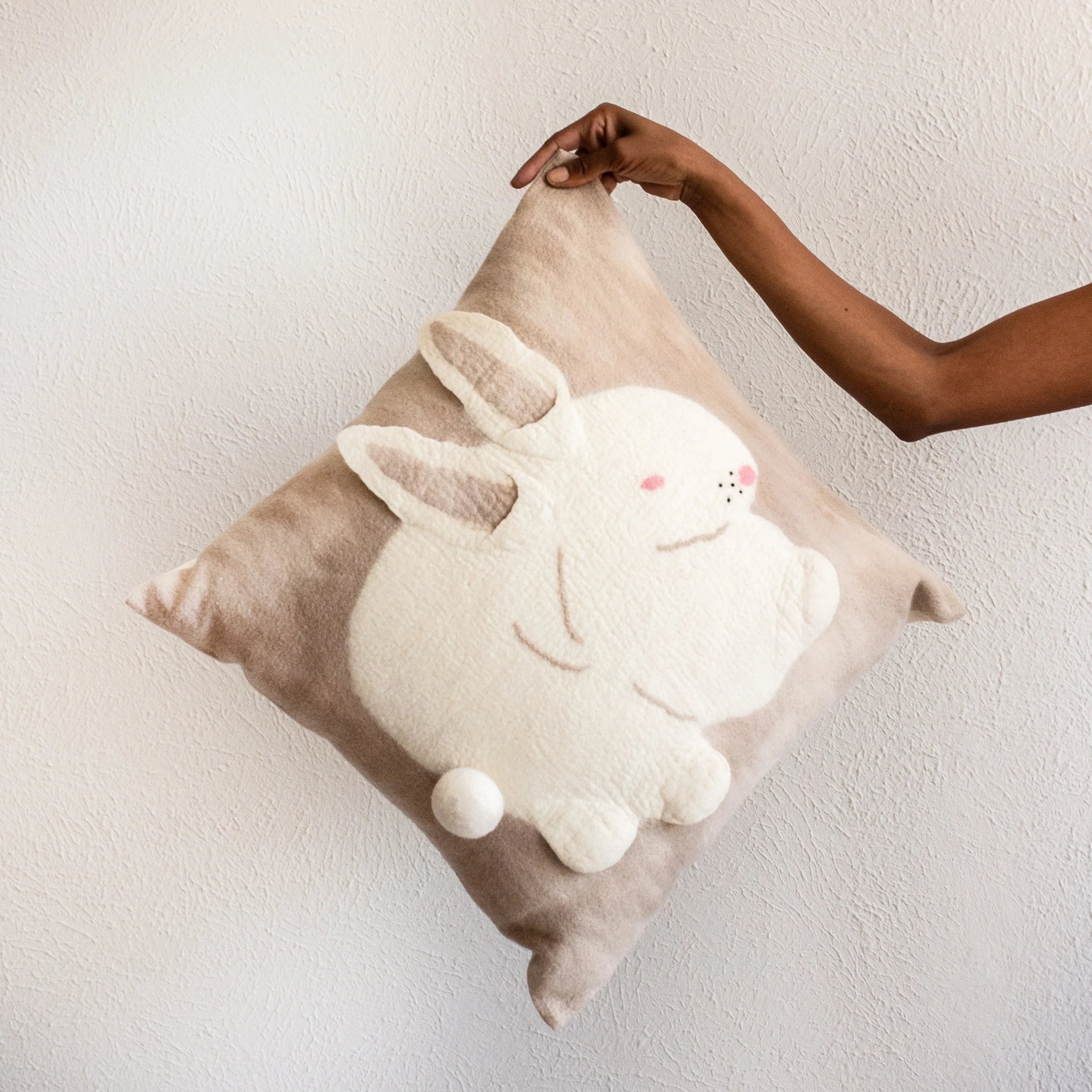 Bunny Rabbit Blush Wool Throw Pillow Kanju Interiors