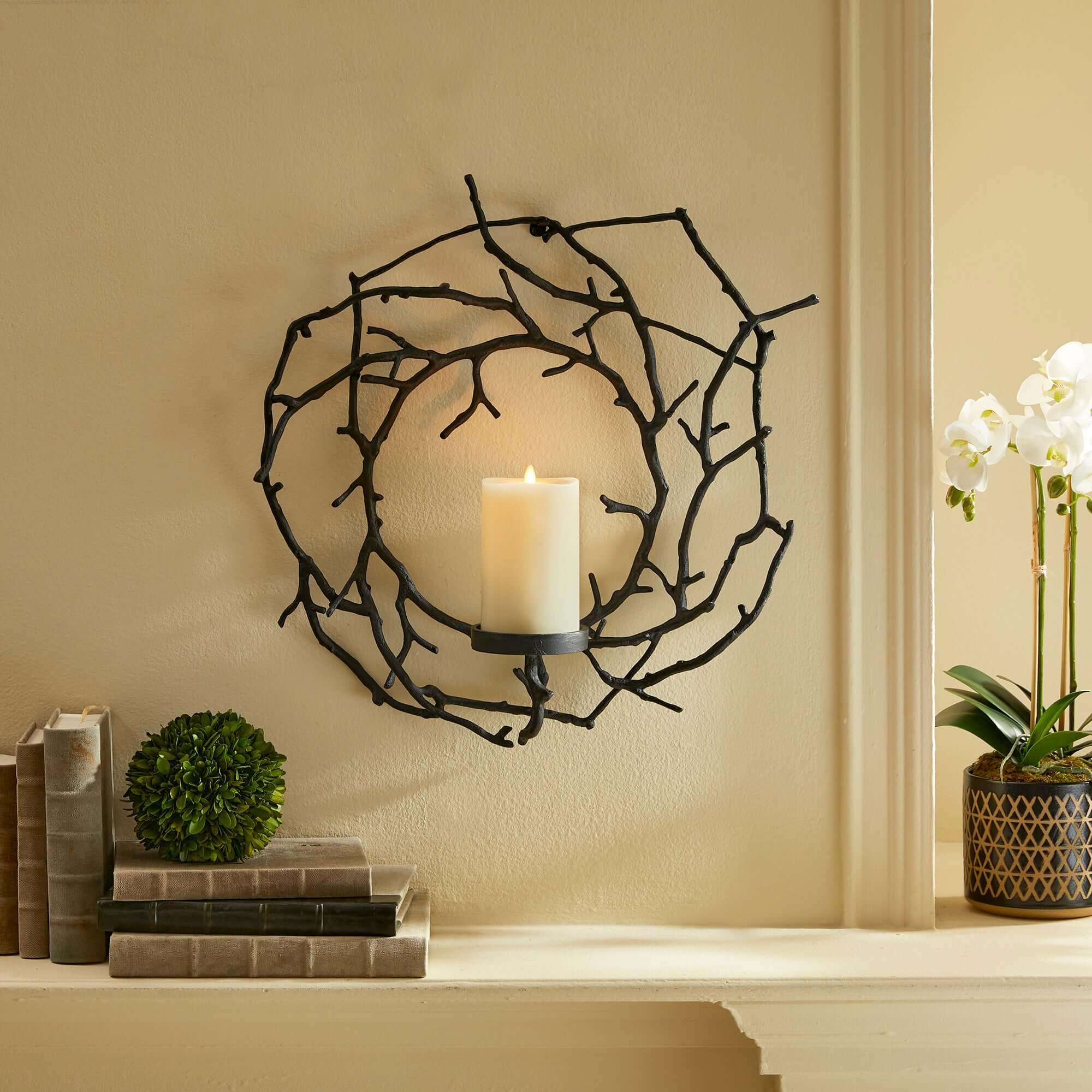Circular Black Branch Wall Candle Holder Vintage Shopper