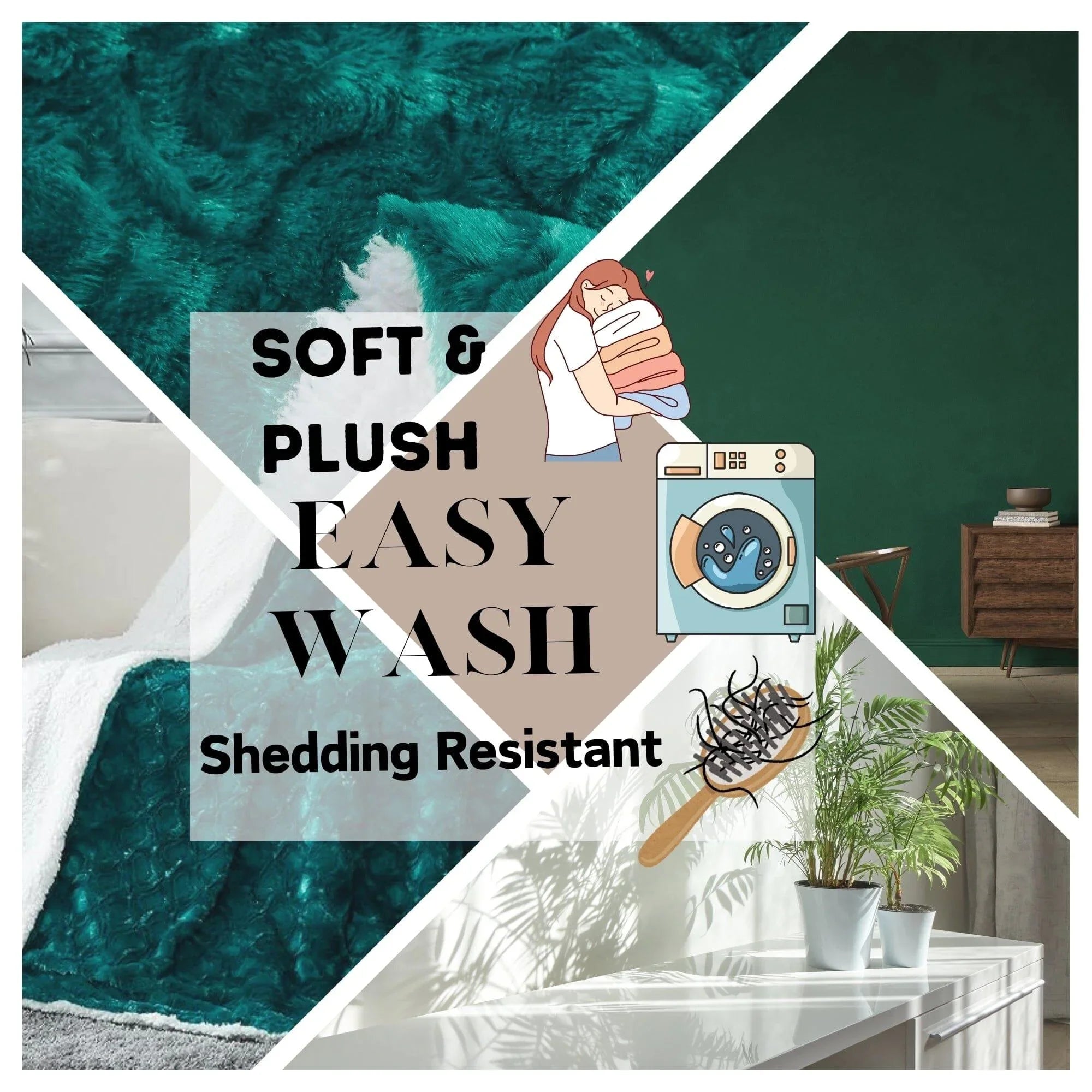 DaDa Bedding Mermaid Scales Emerald Green Blue w/ Sherpa Backside Faux Fur Throw Blanket (BL-171805) DaDalogy Bedding Collection