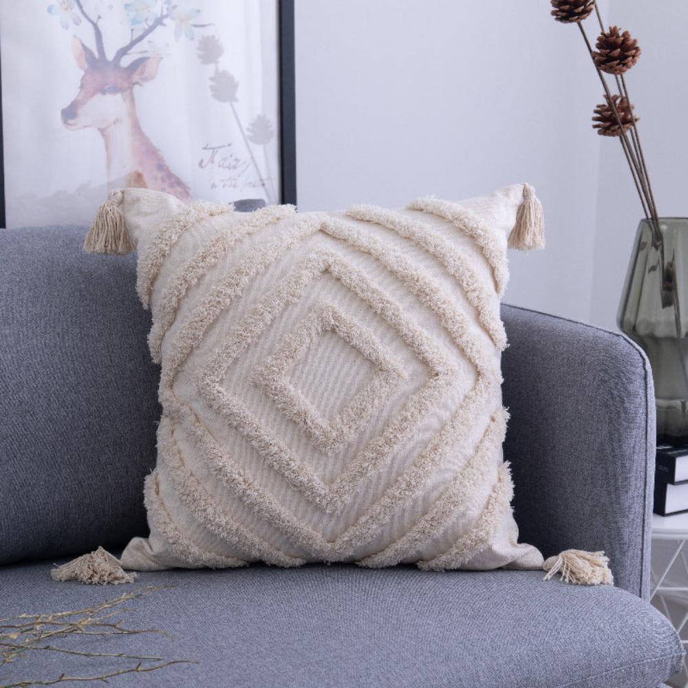 Geometric Cushion Cover With Tassels - House Of Avana