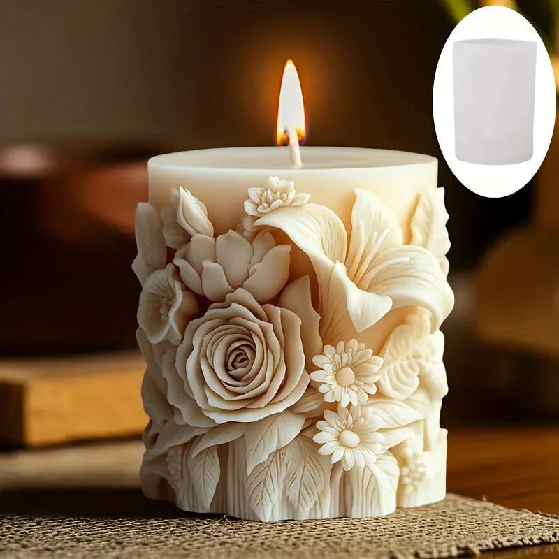 Reusable Silicone Candle Molds with Intricate Rose & Lily Floral Patterns - Non-Stick DIY Scented Candles, Handmade Soaps & Home Decor Crafts | Multi-Size Layered Flower Design, Durable & Easy Clean Mold for Aromatherapy Gift House Of Avana