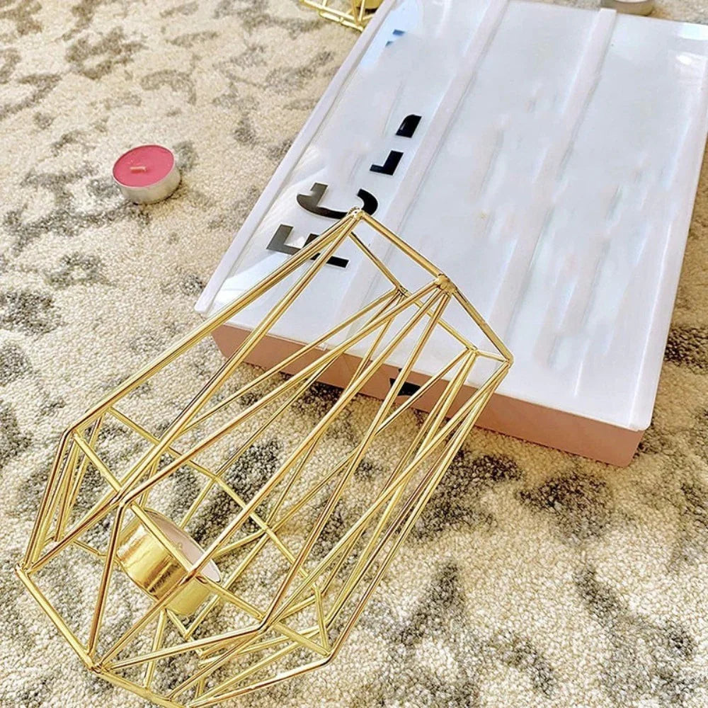 Gold Geometric Tealight Candle Holder - House Of Avana