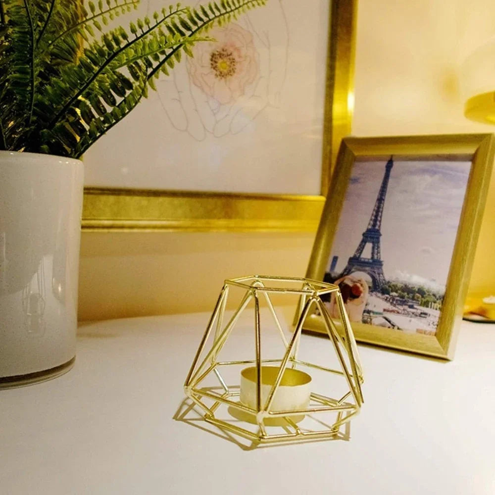 Gold Geometric Tealight Candle Holder - House Of Avana