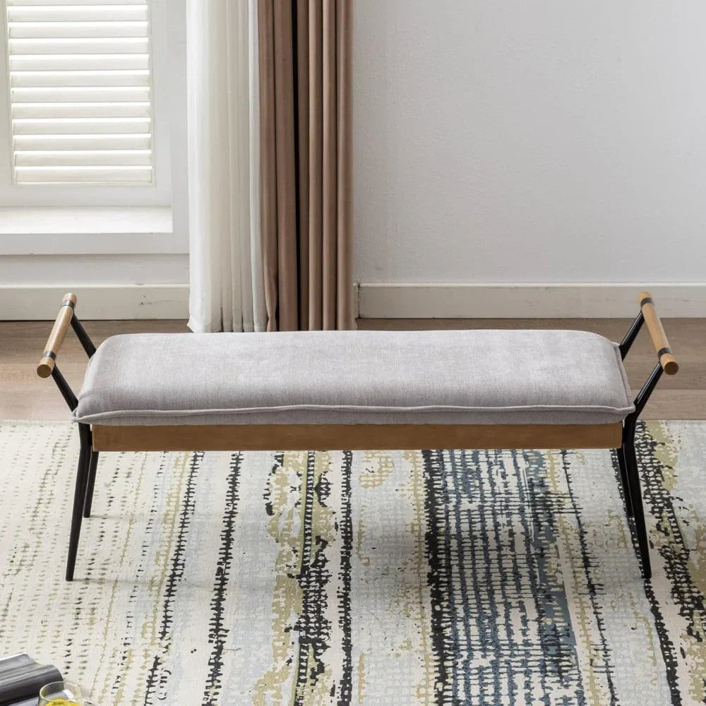 Modern Chenille Entryway Bench with Arms - Upholstered Ottoman Bench with Metal Legs, 3.2+ Cubic Feet Storage, 27" Height, Vintage Style Hardwood Frame & Soft Cushioned Seat for Bedroom, Living Room, Entryway - Elegant Footst House Of Avana