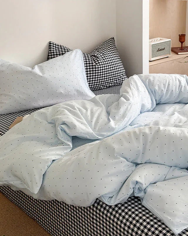 Chloe Pastel Candy Cotton Bedding Set / Purple Plaid Ever Lasting