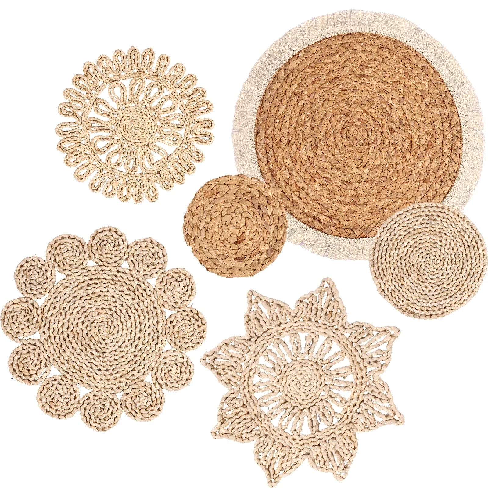 6Pcs Hanging Woven Wall Basket Set Handcrafted Corn Husk Baskets Decorative Woven Basket Wall Decor Rustic Wall Basket Decor Set - House Of Avana