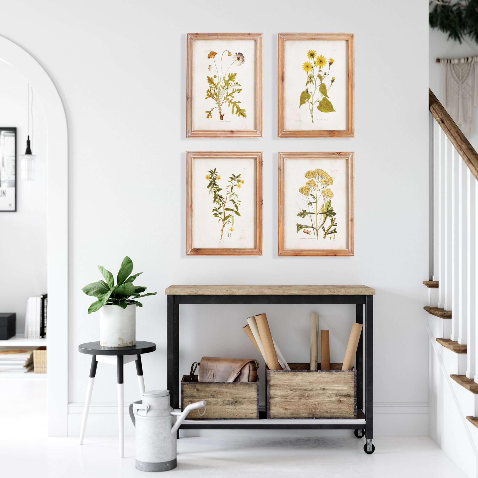 Vintage Wildflower Botanical Prints Set in Rustic Wood Frames (Set of 4) Vintage Shopper