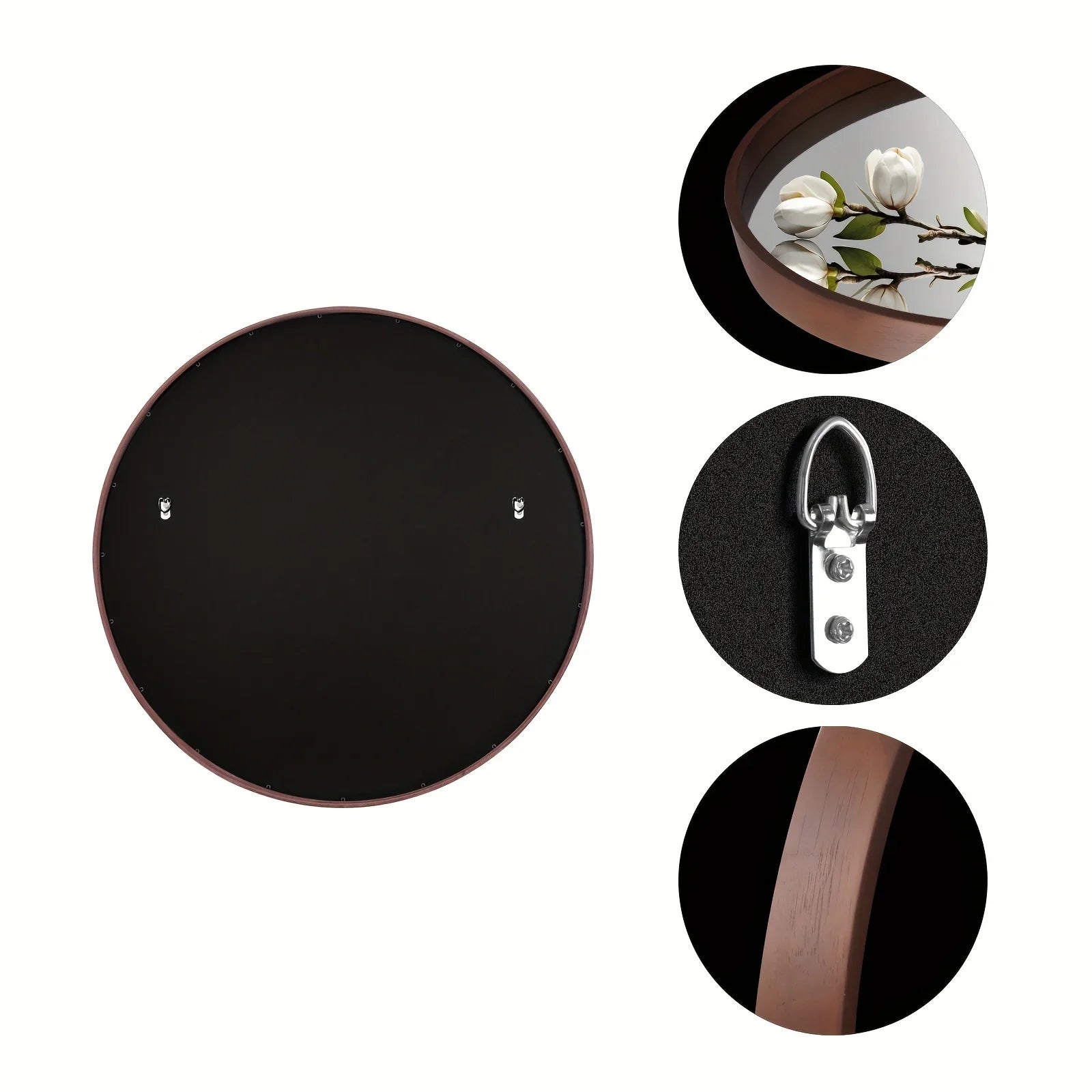 Round Vanity Mirror with Wood Frame - House Of Avana