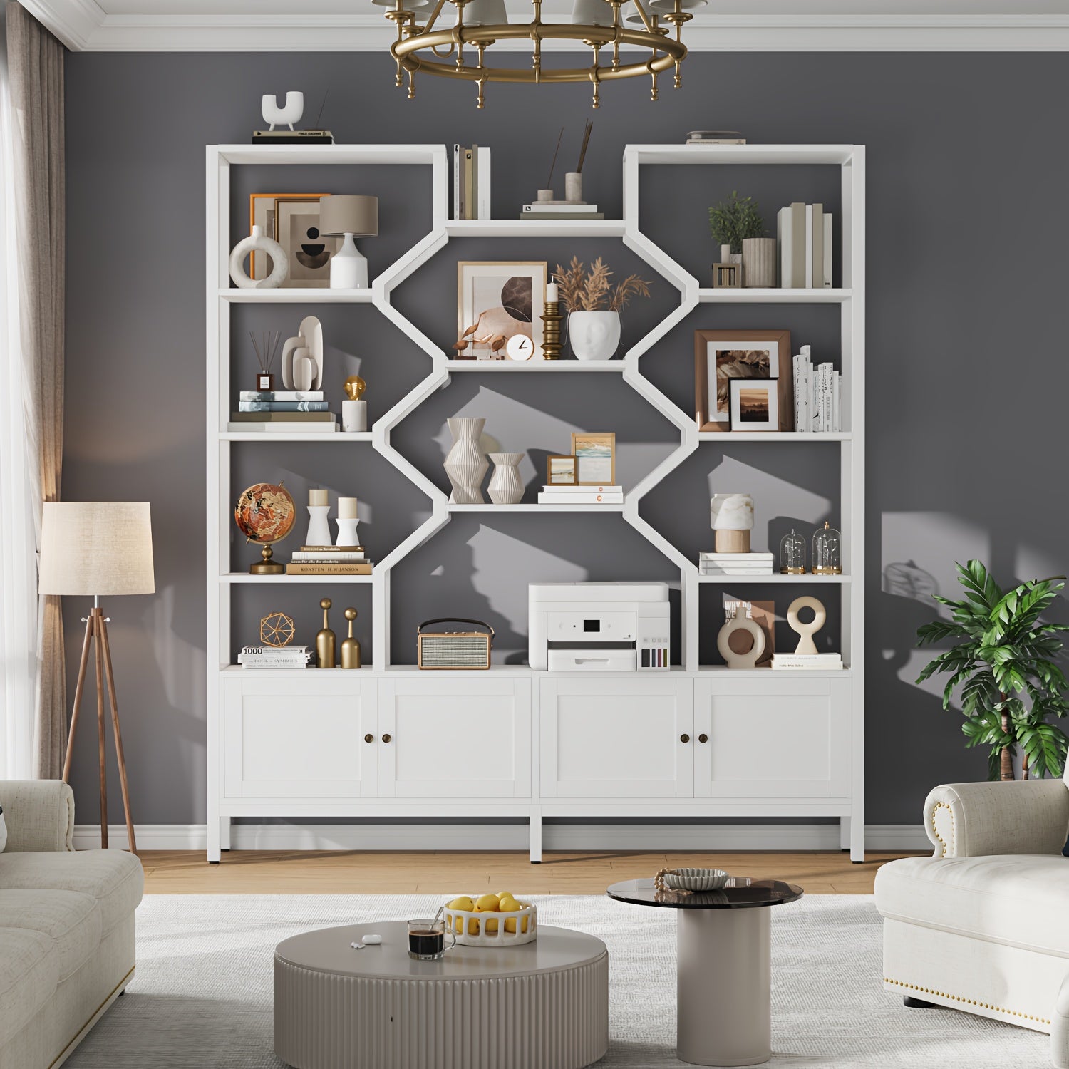76.5" H X 74.2" W Industrial Bookshelf with 4 Large Storage Cabinet Shelves, 5-Tier Heavy Duty Wood & Metal Display Book Shelf, Large Etagere Bookcase, Floor to Ceiling Bookshelves/Room Divider for Wall/Library/Office/Living House Of Avana