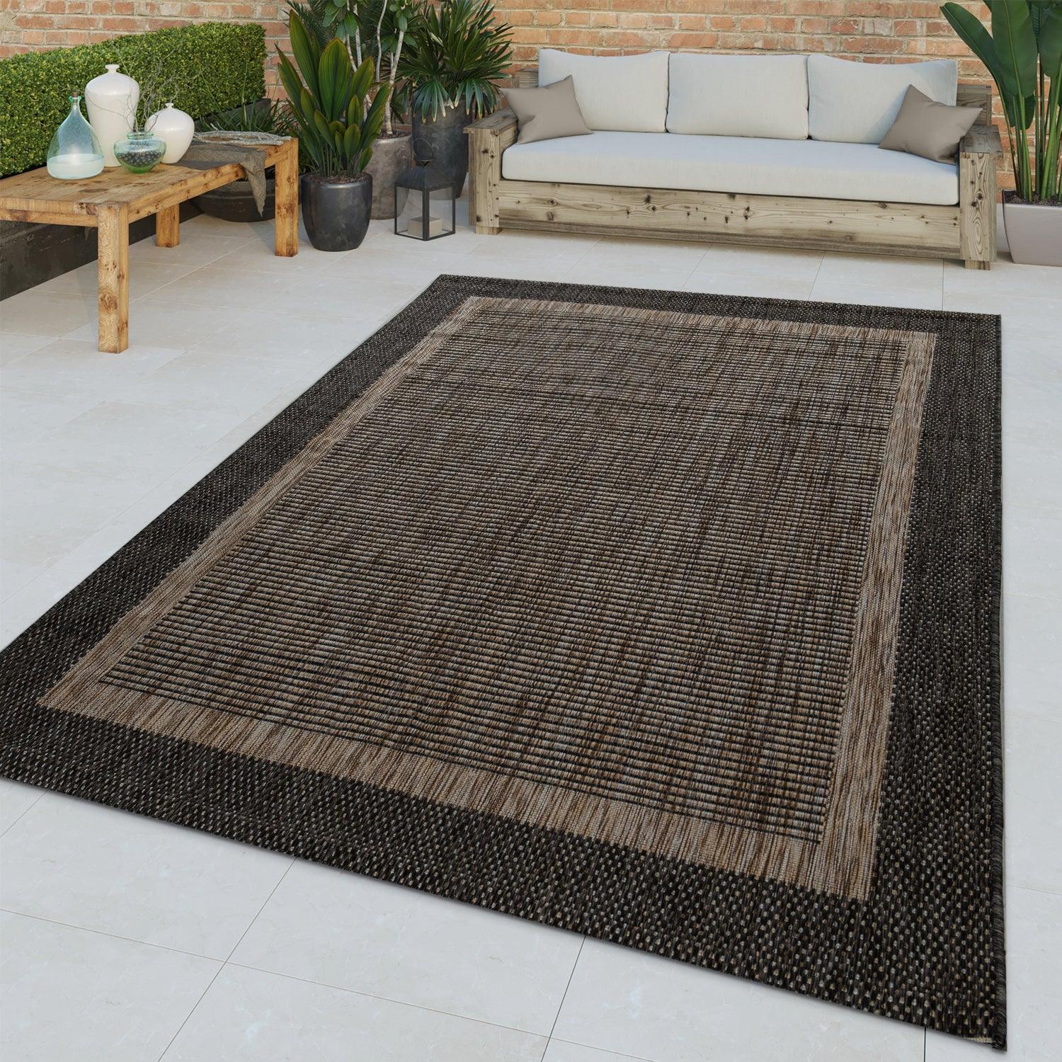 Bordered Outdoor Rug Stilo Rustic Design - Grey Brown RugYourHome