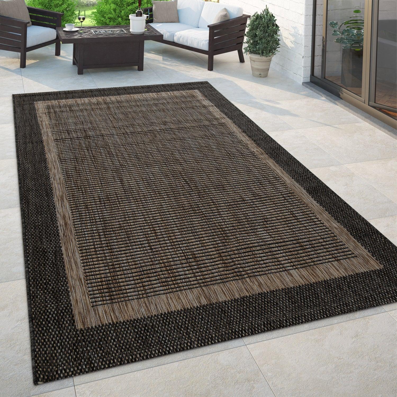 Bordered Outdoor Rug Stilo Rustic Design - Grey Brown RugYourHome