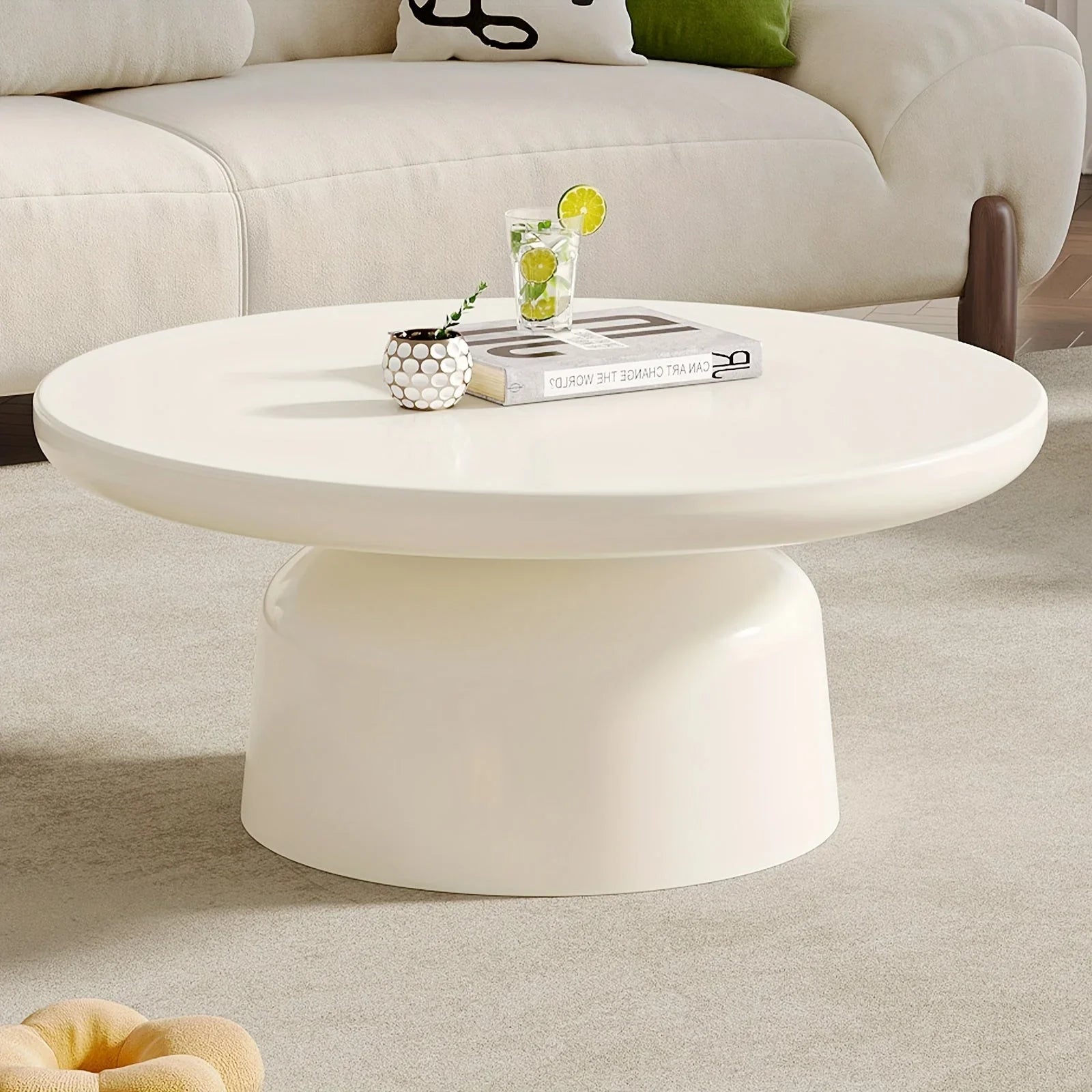 Milk White Circular Coffee Table, Living Room Central Table, Suitable For Modern Coffee Tables In Living Rooms And Bedrooms, Household Furniture, Easy To Assemble House Of Avana
