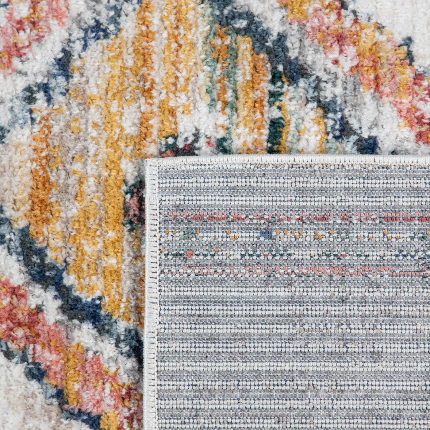 Boho Rug Cream Colorful Ethnic Diamond Pattern Ripped Design RugYourHome