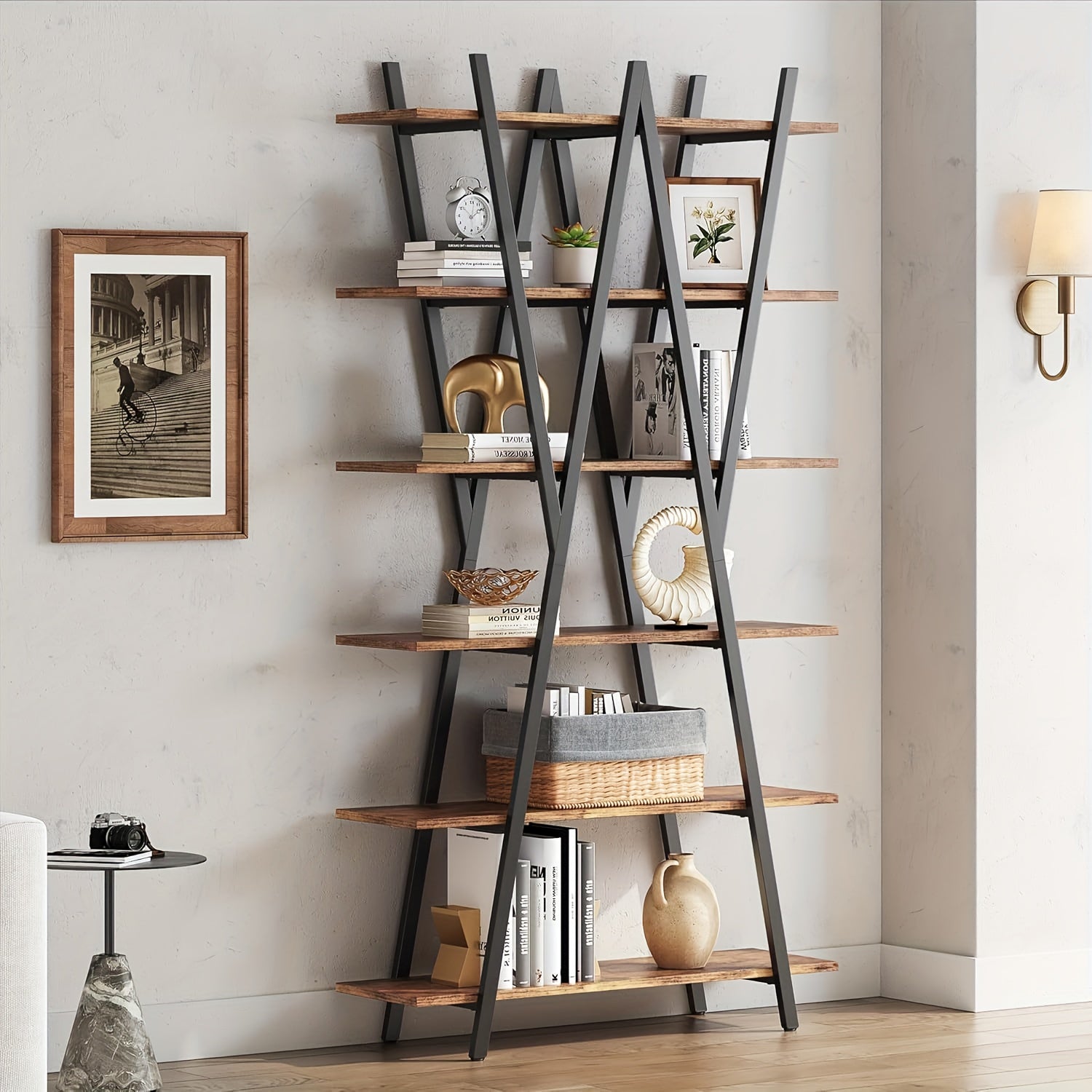 74 Inch Industrial Tall Bookshelf, 6 Tier Bookshelf, Free Standing Open Book Shelves Storage Display Shelf, Book Shelf For Living Room, Home Office, Rustic Brown House Of Avana