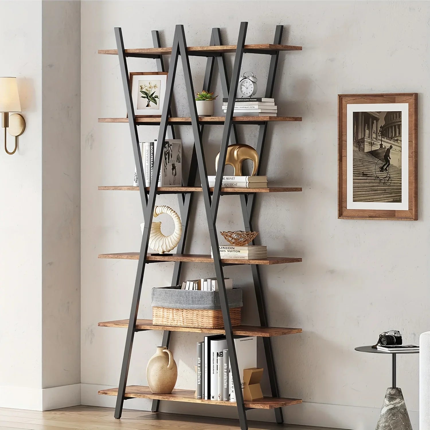 74 Inch Industrial Tall Bookshelf, 6 Tier Bookshelf, Free Standing Open Book Shelves Storage Display Shelf, Book Shelf For Living Room, Home Office, Rustic Brown House Of Avana