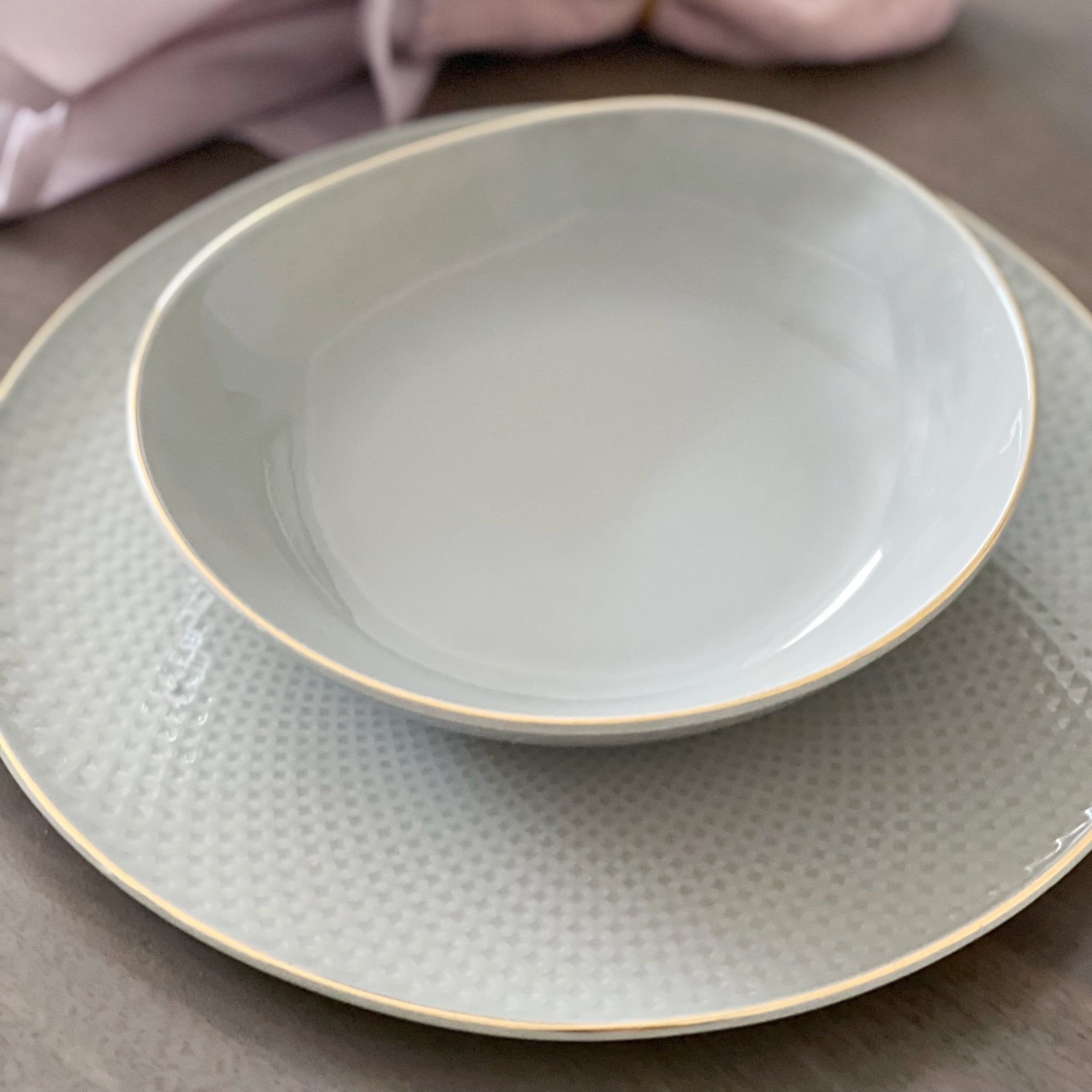Camille Bone China Dinnerware Set - French Gray Tea + Linen
